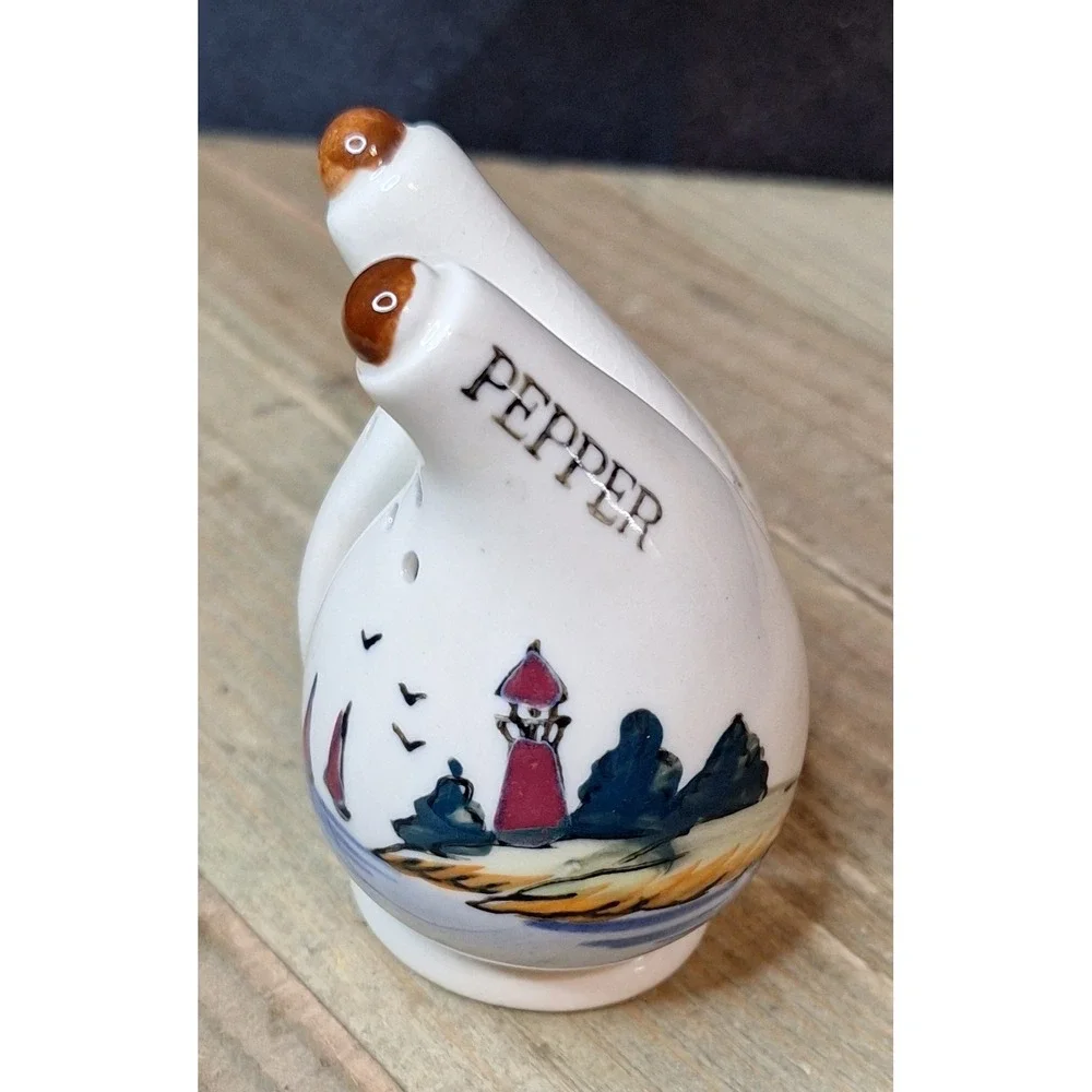 Vintage Nautical Lighthouse Sailboat Ceramic Salt and Pepper Shakers Set Corks